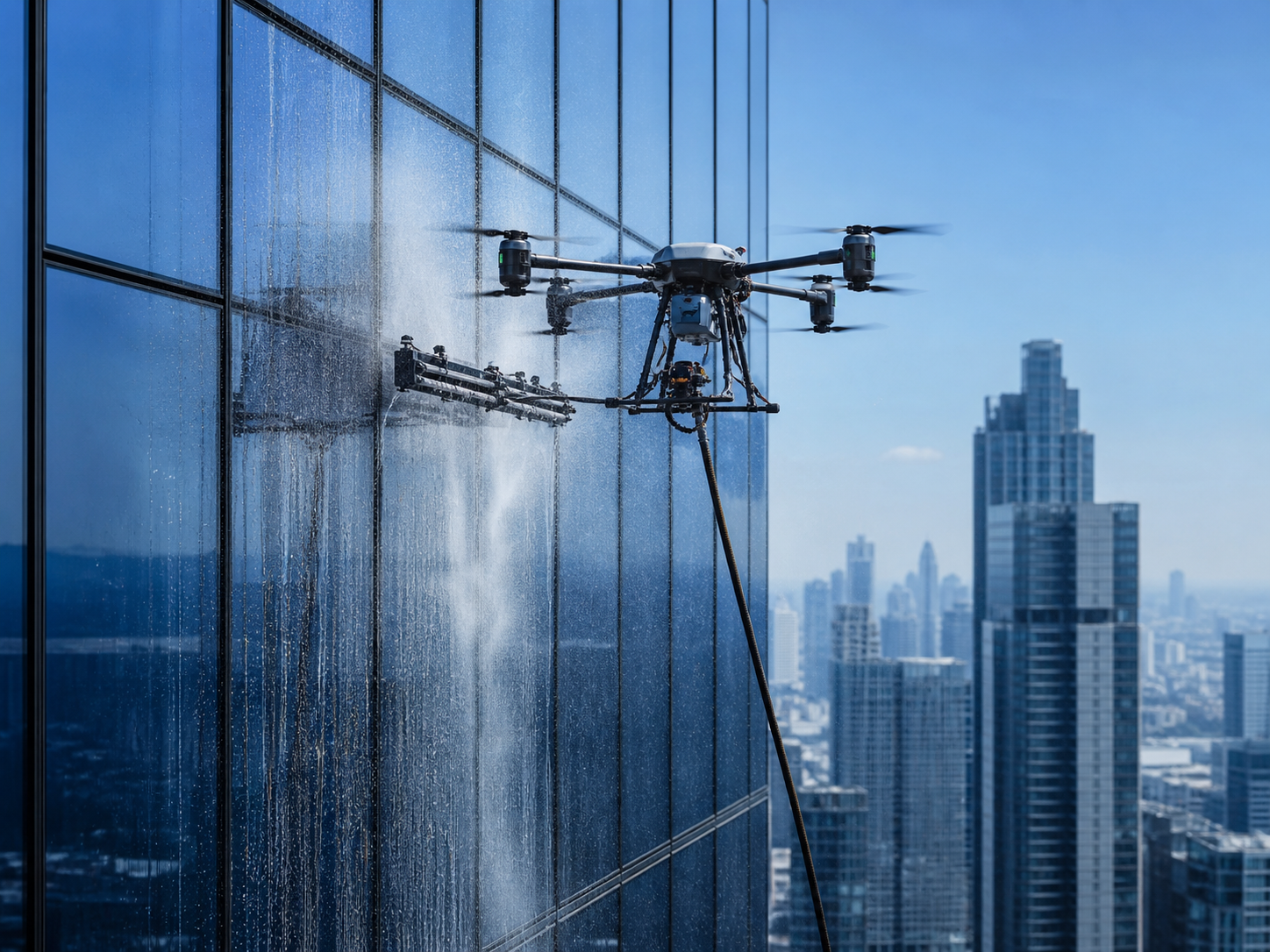 Drone ile dış cephe cam temizliği